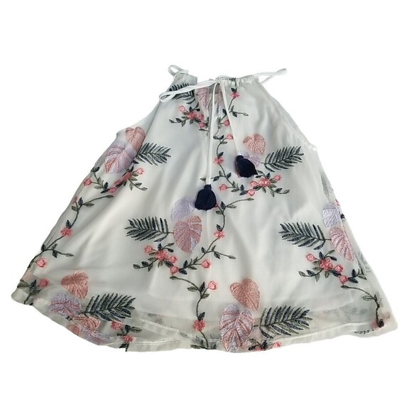 Blue Rain M Boho Sleeveless Top Embroidered Floral Fern Lined Tassels Wms Medium - Picture 8 of 14